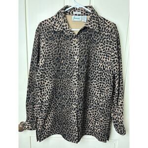 Vtg. Joanna Stretch Button Up Leopard Print Stretch Tunic Blouse-Small